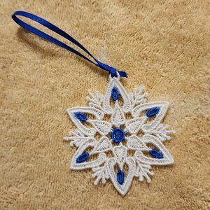 Blue and white snowflake Christmas ornament